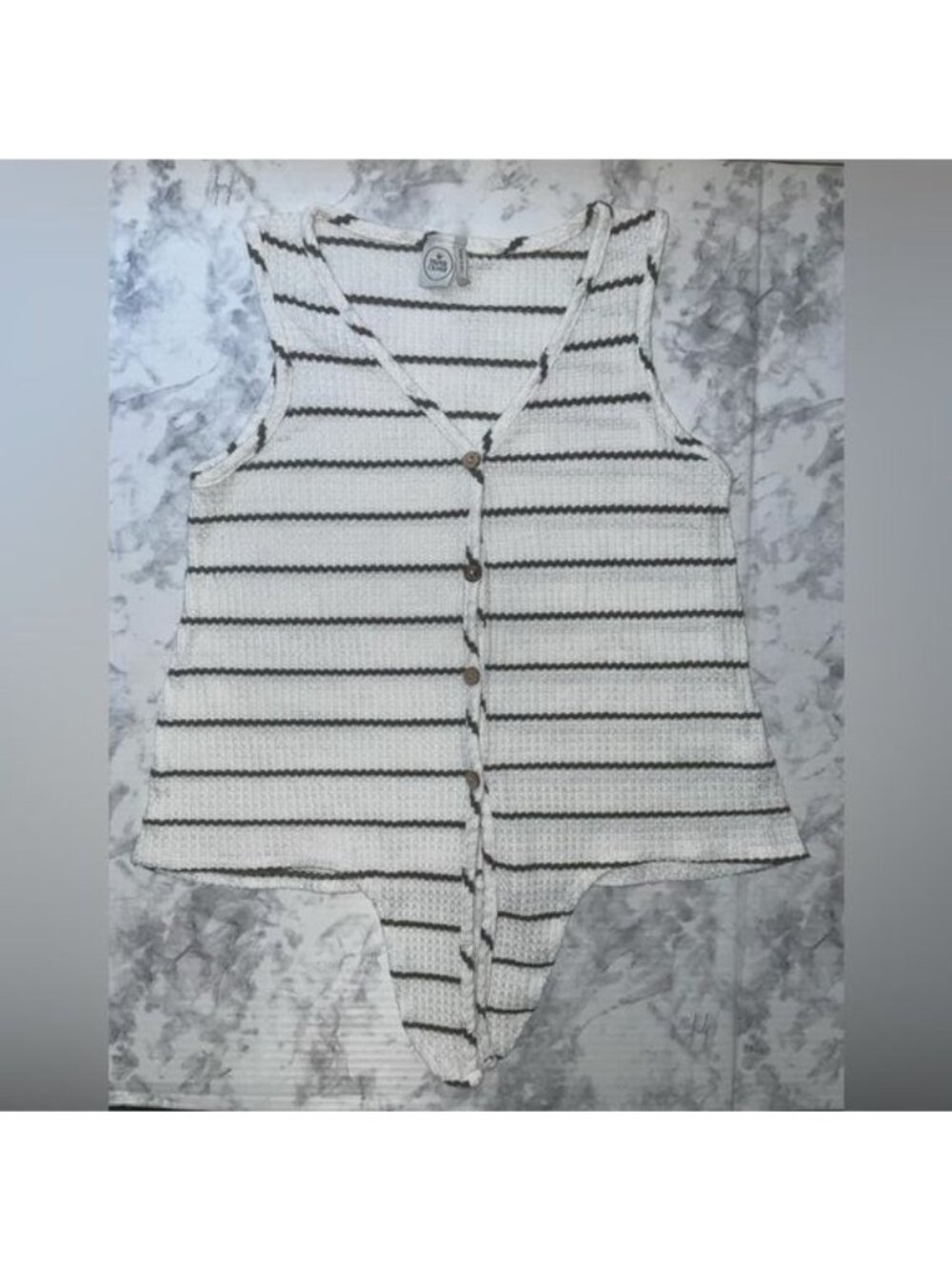 Paper Crane Waffle Knit Striped Tank Top, White/Olive Women's Sz S (26-0253)